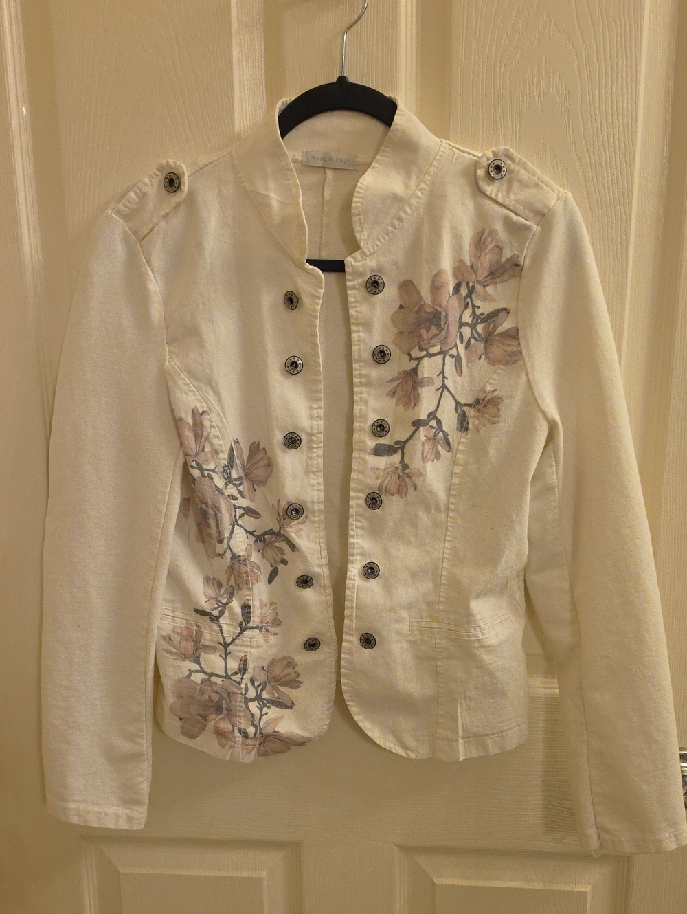 Made in Italy White Floral Botanical Military Jacket Blazer
